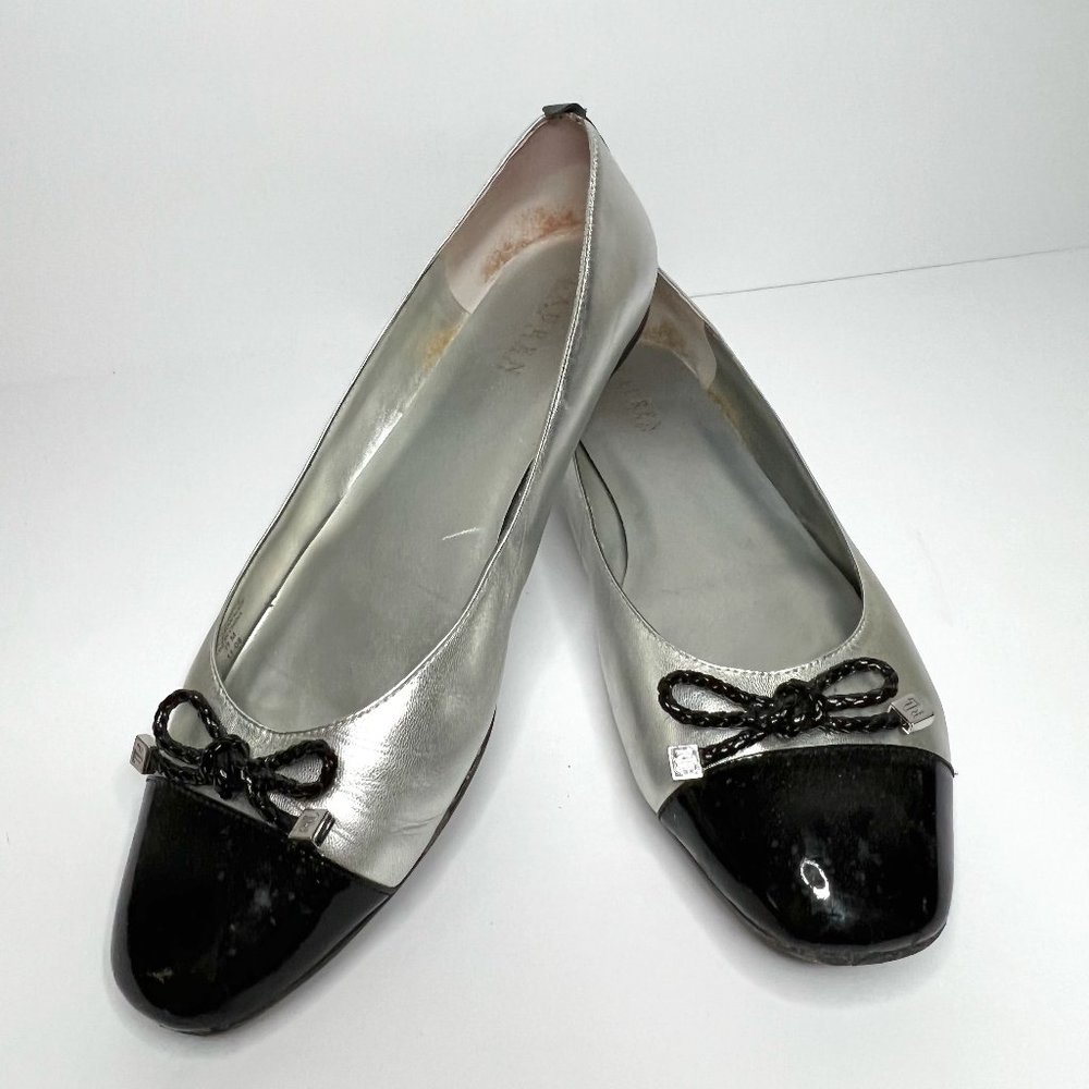 Ralph Lauren "Mertie" silver/black ballet flats 11M